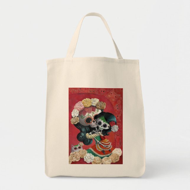 Dia de Los Muertos Skeletons Mother and Daughter Tote Bag (Front)