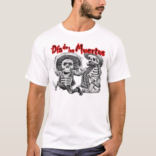 Dia de los Muertos, Skeletons with machete & booze T-Shirt (Front)