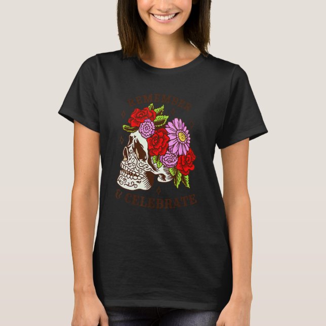 Dia De Los Muertos Skull Mask Roses T-Shirt (Front)