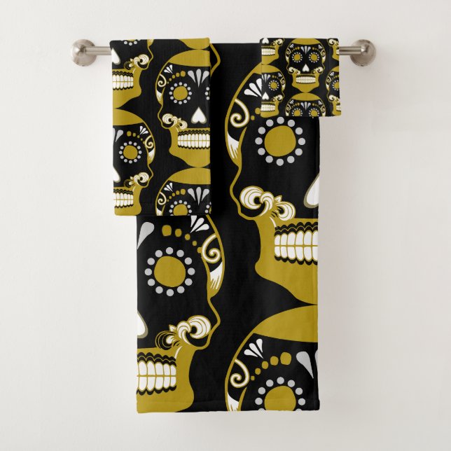 Día De Los Muertos Skull Print Bath Towel Set (Insitu)