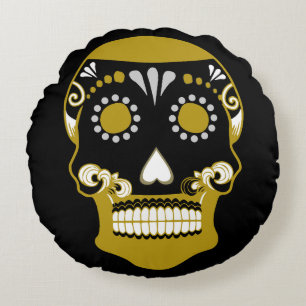 Día De Los Muertos Skull Print Round Cushion