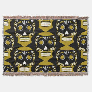 Día De Los Muertos Skull Print Throw Blanket