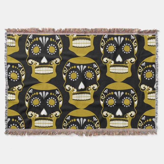 Día De Los Muertos Skull Print Throw Blanket (Front)