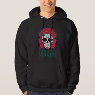Día de los Muertos Skull T-Shirt with Red Roses an Hoodie