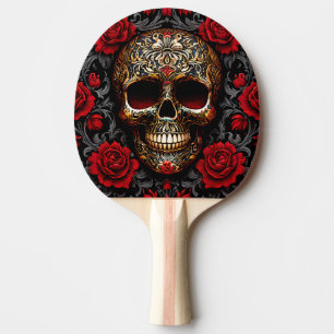 Dia de los Muertos Skull with Red Roses Ping Pong Paddle