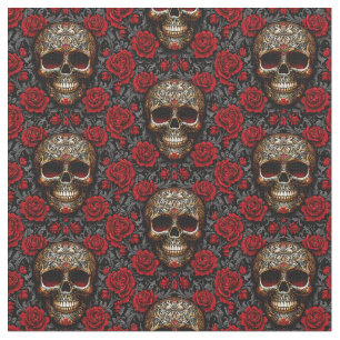 Dia de los Muertos Skulls and Roses Fabric
