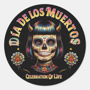 Dia De Los Muertos Sugar Skull Balloon - Custom Classic Round Sticker