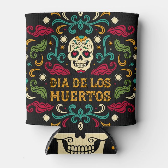 Dia de los Muertos, sugar skull. Can Cooler (Front)