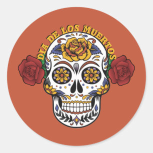 Dia de los Muertos Sugar Skull Classic Round Stick Sticker