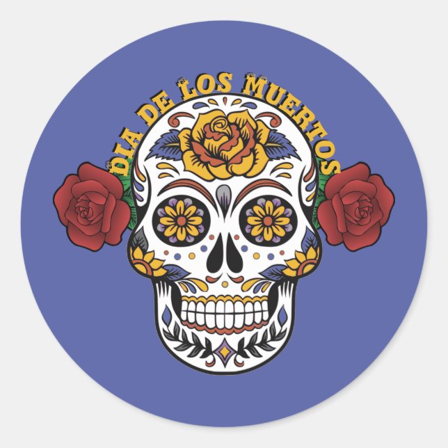 Dia de los Muertos Sugar Skull Classic Round Sticker (Front)