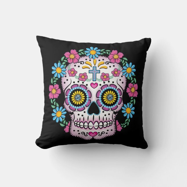 Dia de los Muertos Sugar Skull Cushion (Front)