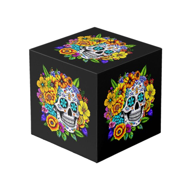 Dia De Los Muertos, Sugar Skull Design  Cube (Front Angled)