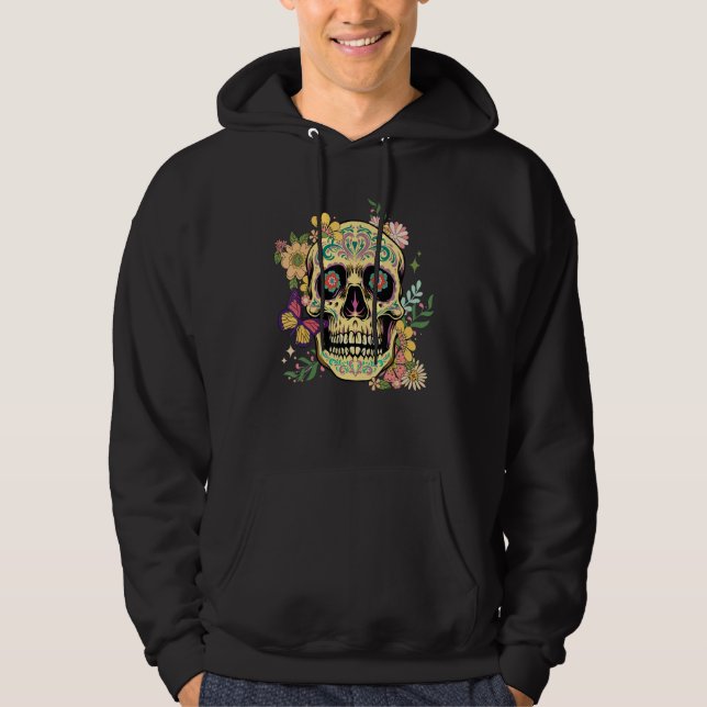 Dia De Los Muertos Sugar Skull Flower Day Of The D Hoodie (Front)