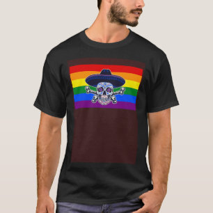 Dia De Los Muertos Sugar Skull Gay Pride Flag Mexi T-Shirt