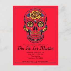 Dia De Los Muertos Sugar Skull Red Party Invitation Postcard