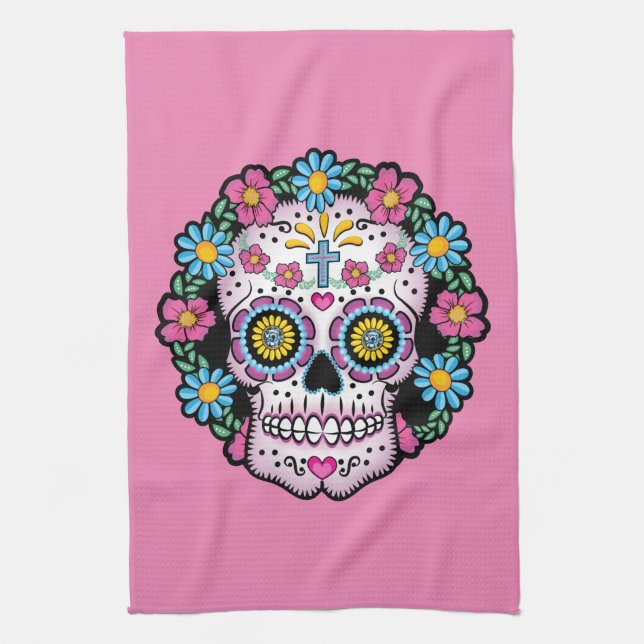 Dia de los Muertos Sugar Skull Tea Towel (Vertical)