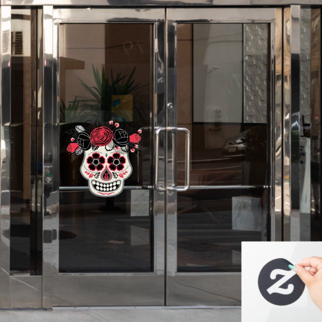 Dia de los Muertos Sugar Skull with Black Roses (Office Door)