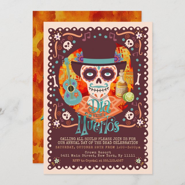 Dia de los Muertos, Sugar Skulls Invitation (Front/Back)