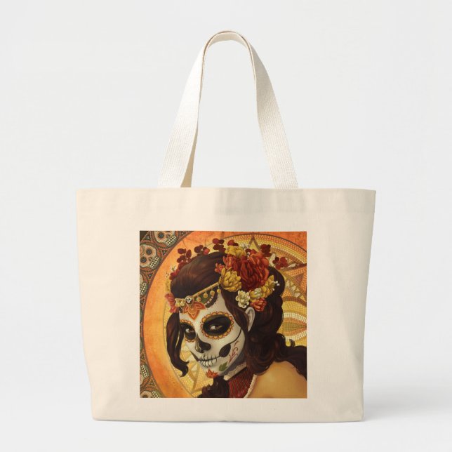 Dia De Los Muertos Throw Pillow Large Tote Bag (Front)