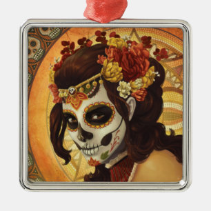 Dia De Los Muertos Throw Pillow Metal Ornament