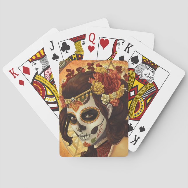Dia De Los Muertos Throw Pillow Playing Cards (Back)