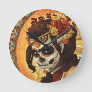 Dia De Los Muertos Throw Pillow Round Clock