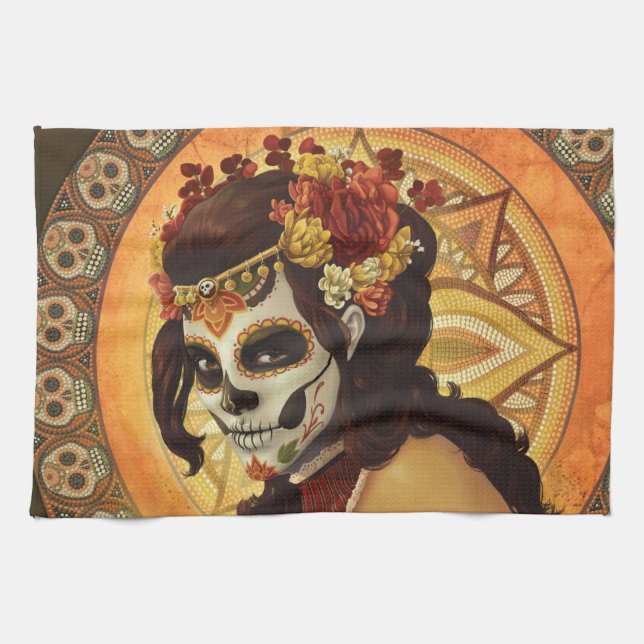 Dia De Los Muertos Throw Pillow Tea Towel (Horizontal)