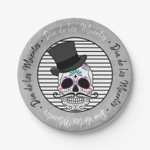 Dia de los Muertos   Top Hat Skull & Stripe Paper Plate