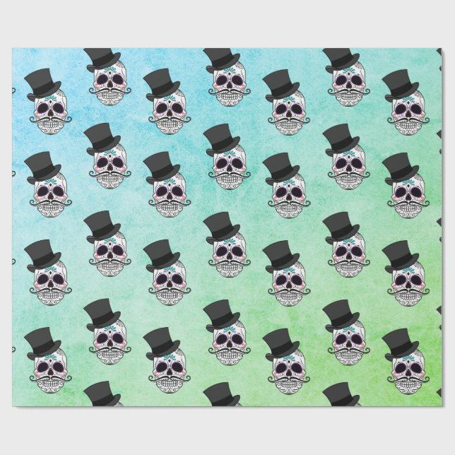 Dia De Los Muertos | Top Hat Skull Wrapping Paper (Flat)