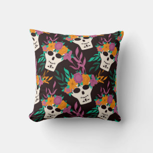 Dia de Los Muertos,traditional Mexican Halloween f Cushion