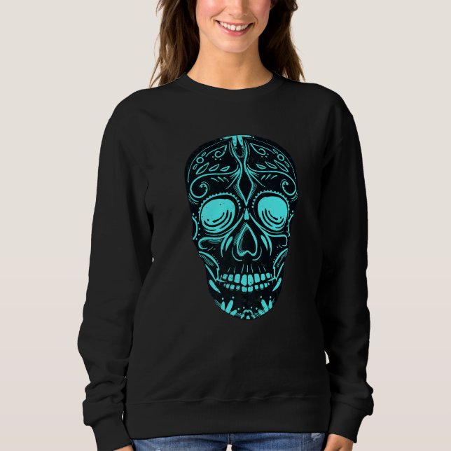 Dia De Los Muertos Turquoise Mask Skull Premium Sweatshirt (Front)