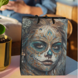 Dia de los Muertos turquoise painted face Medium Gift Bag