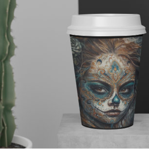 Dia de los Muertos turquoise painted face Paper Cups