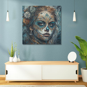 Dia de los Muertos turquoise painted face Poster