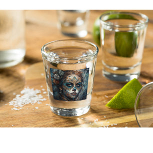 Dia de los Muertos turquoise painted face Shot Glass