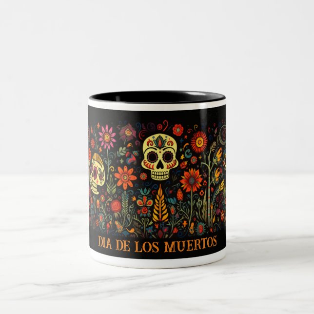 Dia de los Muertos  Two-Tone Coffee Mug (Center)