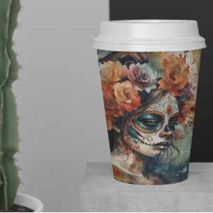 Dia de los Muertos watercolor painted face Paper Cups