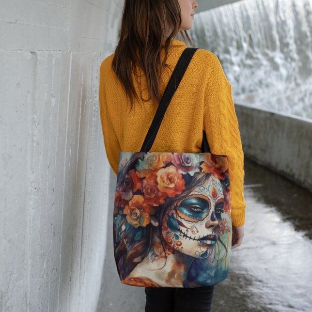 Dia de los Muertos watercolor painted face Tote Bag (Creator Uploaded)