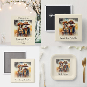 Dia de los Muertos watercolor wedding couple Magnet
