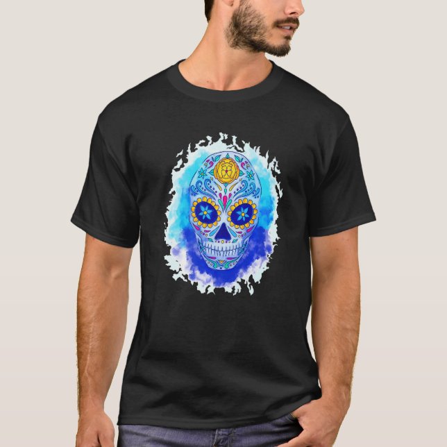 Dia De Los Muertos Watercolour Mexico Mask Skull P T-Shirt (Front)