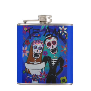 DIA DE LOS MUERTOS WEDDING TE AMO HIP FLASK