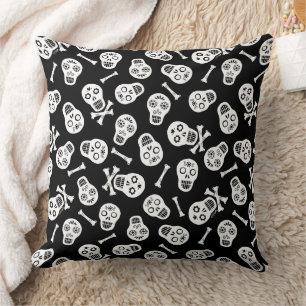 Dia de los Muertos White Paper Skulls Pattern Cushion