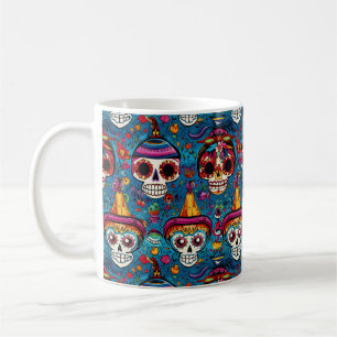 Dia de Muertos, blue sugar skulls pattern Coffee Mug