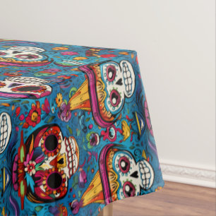 Dia de Muertos, blue sugar skulls pattern Tablecloth