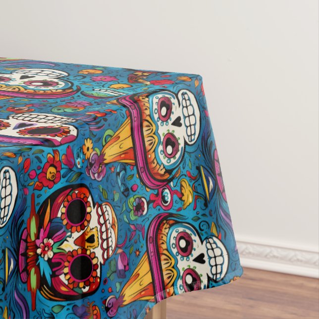 Dia de Muertos, blue sugar skulls pattern Tablecloth (In Situ)