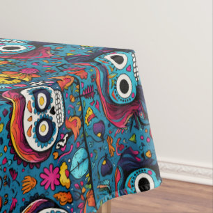 Dia de Muertos, blue sugar skulls pattern Tablecloth