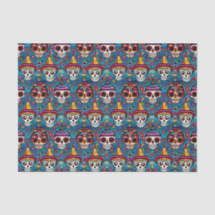 Dia de Muertos, blue sugar skulls pattern Tissue Paper