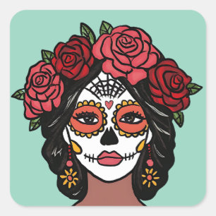 Día de Muertos Day of the Dead Catrina Square Sticker