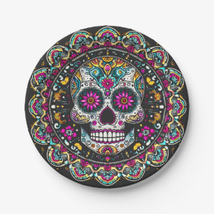Día de Muertos Day Of The Dead Mandala Halloween Paper Plate