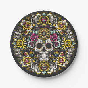 Día de Muertos Day Of The Dead Mandala Halloween Paper Plate
